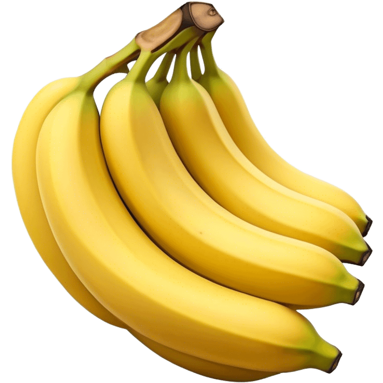 Cinematic bright yellow bananas, smooth peel with gentle curves, slightly ripened, stacked in a charming bunch, warm glowing background, soft and inviting. emoji