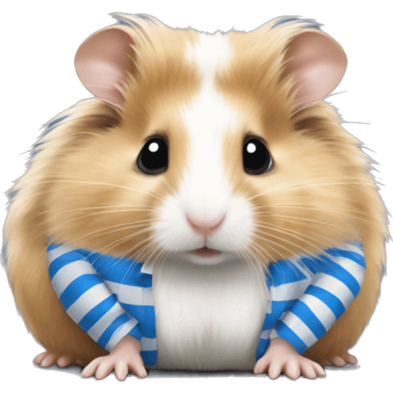 Full Blonde long haired Syrian hamster with a white and blue striped dirty shirt emoji