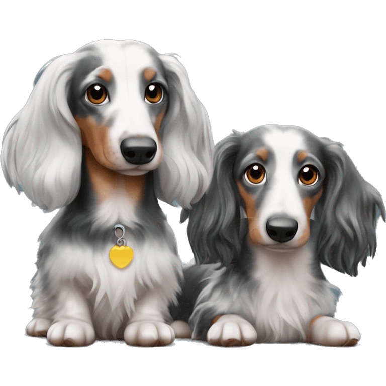 Two merle black long haired dachshunds together  emoji