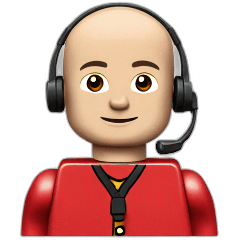 LEGO customer service bald men with headset with red shirt emoji