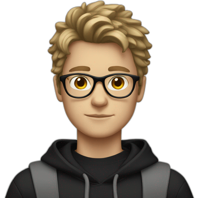 White boy wearing glasses in a black hoodies with wavey hair emoji