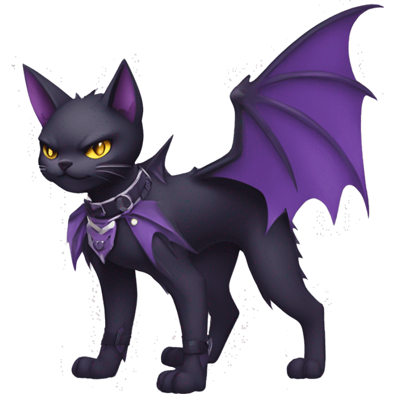 cool edgy black punk Purple nargacuga-bat-cat-Fakemon collar full body emoji