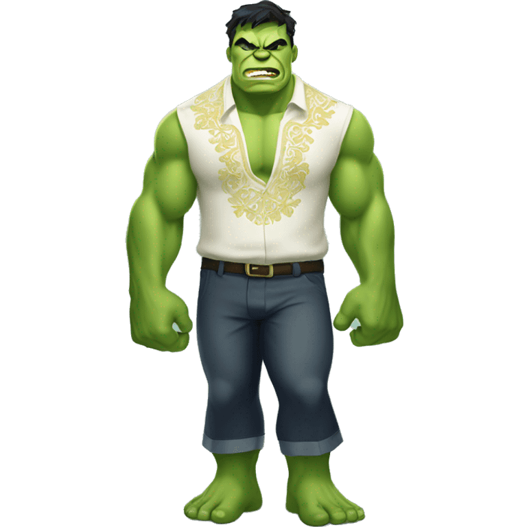 Hulk mascot wearing slacks and barong tagalog emoji