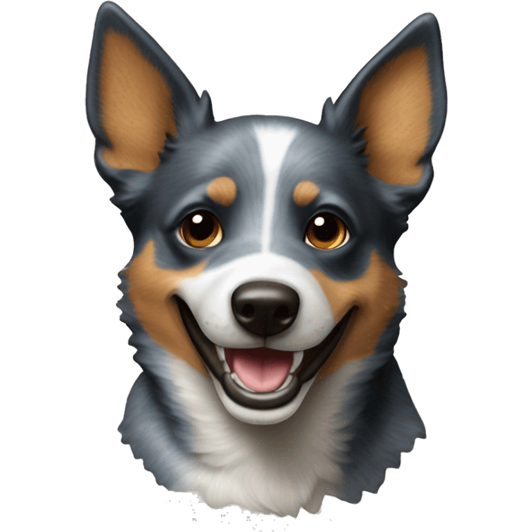 Blue heeler smile; full body, running emoji