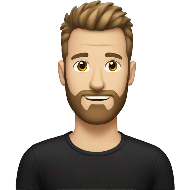 White guy, fauxhawk haircut, brown hair, wearing black tshirt, beard emoji