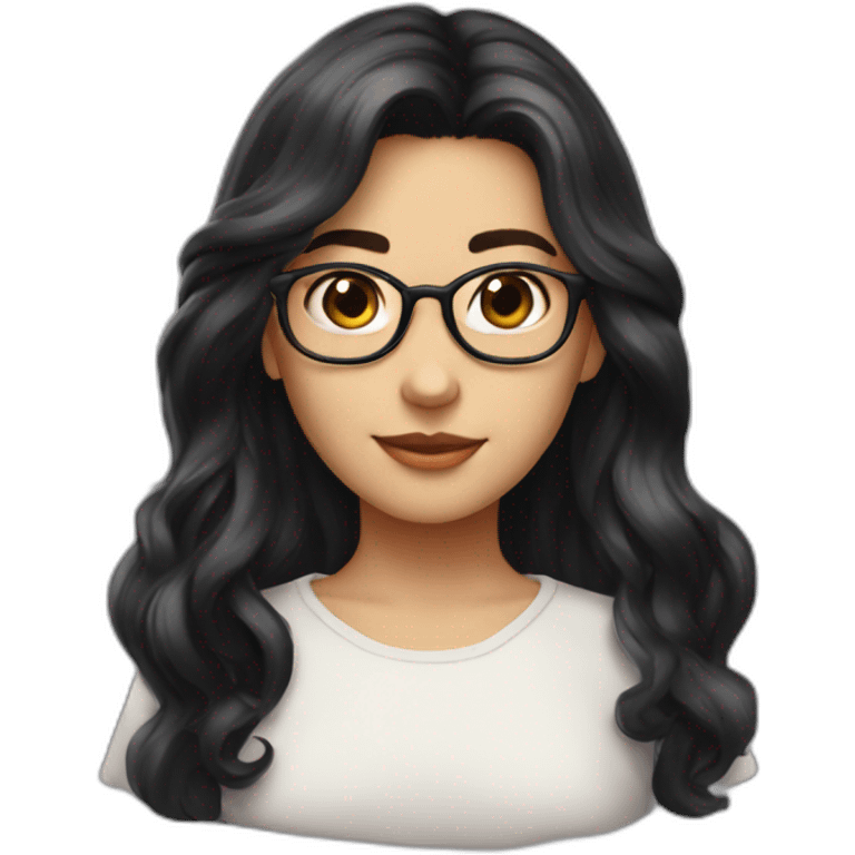 Medium long hair, black hair, glasses，Maiden, lovely. emoji