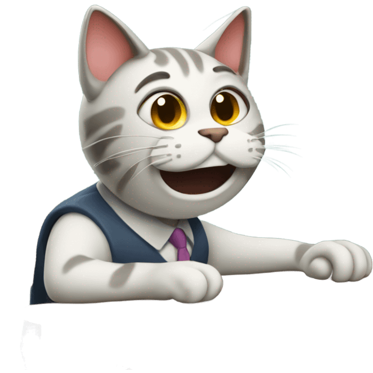 Dizzy cat working at a desk emoji