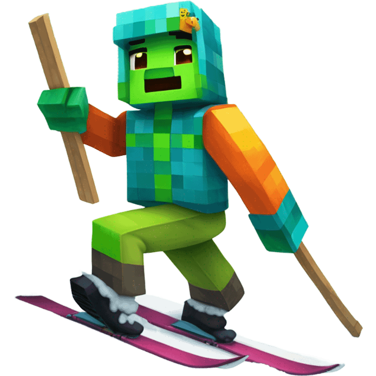 Minecraft Creeper wearing a fish beanie and skiing emoji