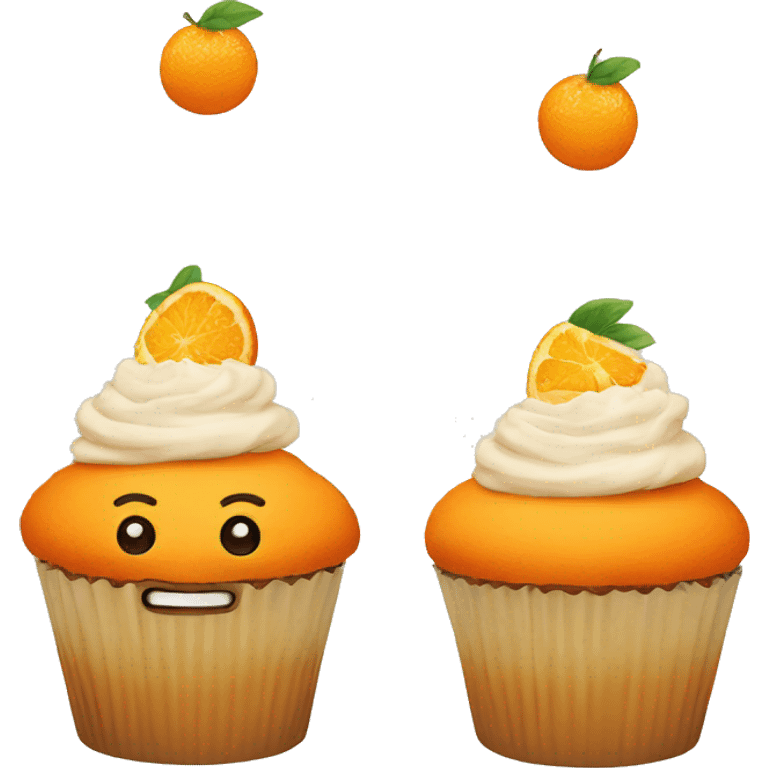 Orange cupcake with a happy face emoji