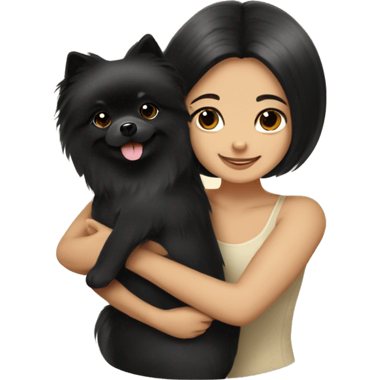 light cream pomeranian hugging black hair girl emoji