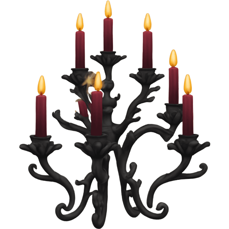 black seven-branched candelabrum with burgundy flames emoji