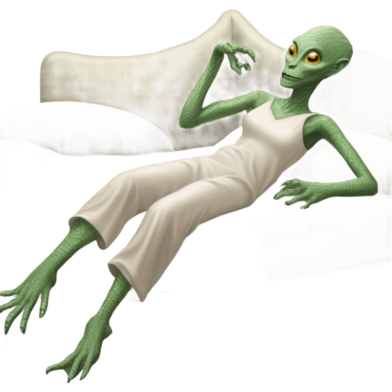 a Reptilian alien woman laying on the bed emoji