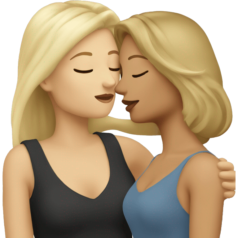 Blonde woman and brunette woman kissing  emoji