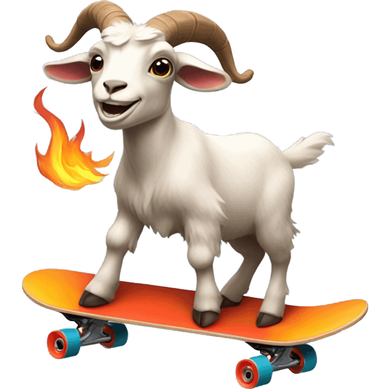 Goat riding flaming skateboard emoji