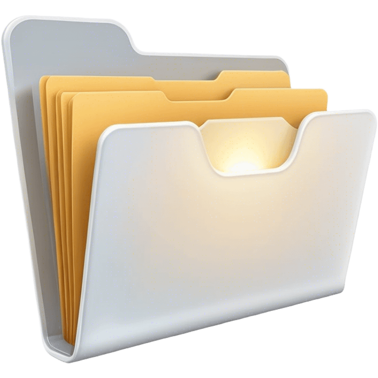 A modern, minimalist flat-style illustration of an open folder with a soft, glowing light emanating from inside.  emoji