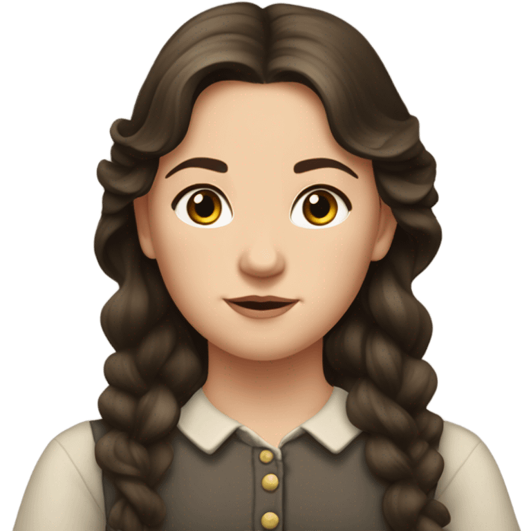 Carrie Ingalls pretty with dark brown wavy hair realistic and detailed emoji