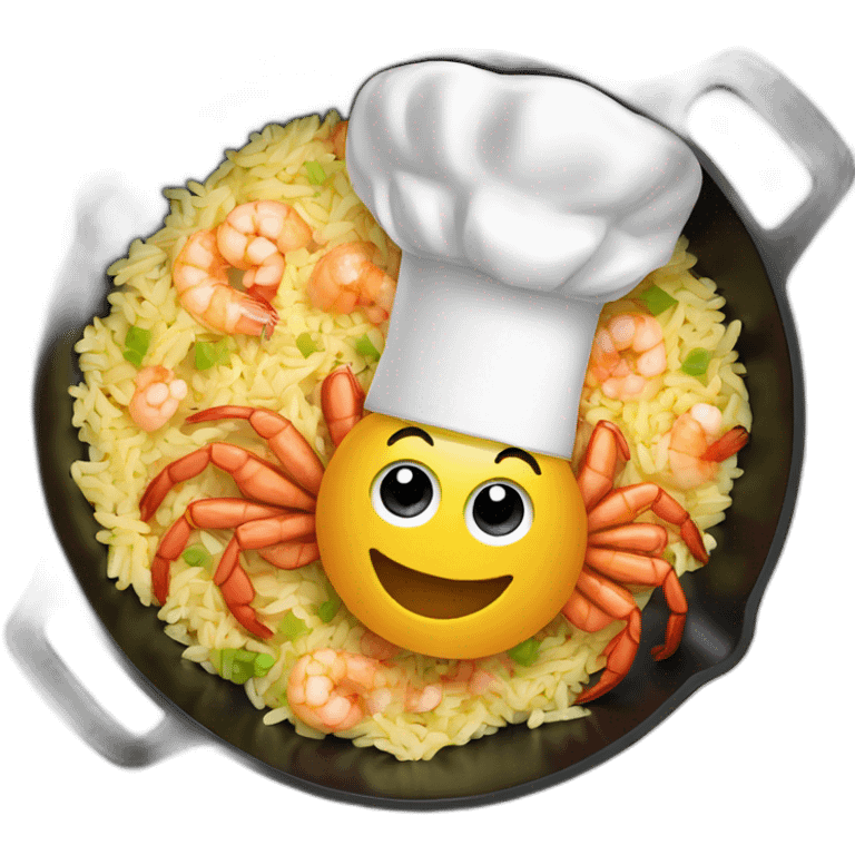 shrimp dresses as a chef cooking fried rice in a skillet emoji