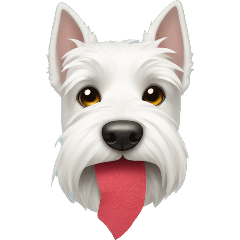 White Scottish terrier face with tissue in its mouth emoji