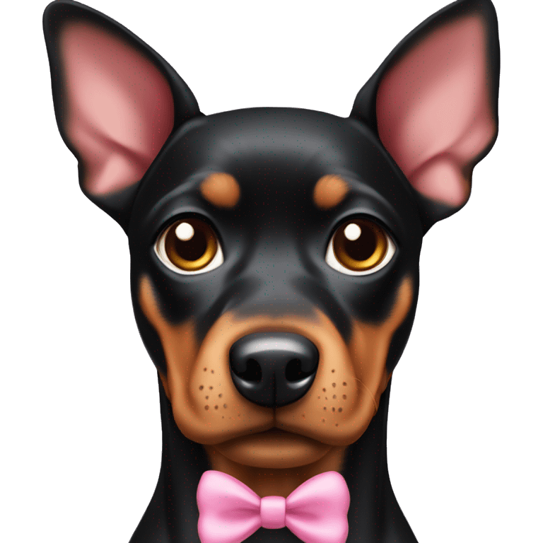 black tan pinscher big ears pink bow on ear emoji