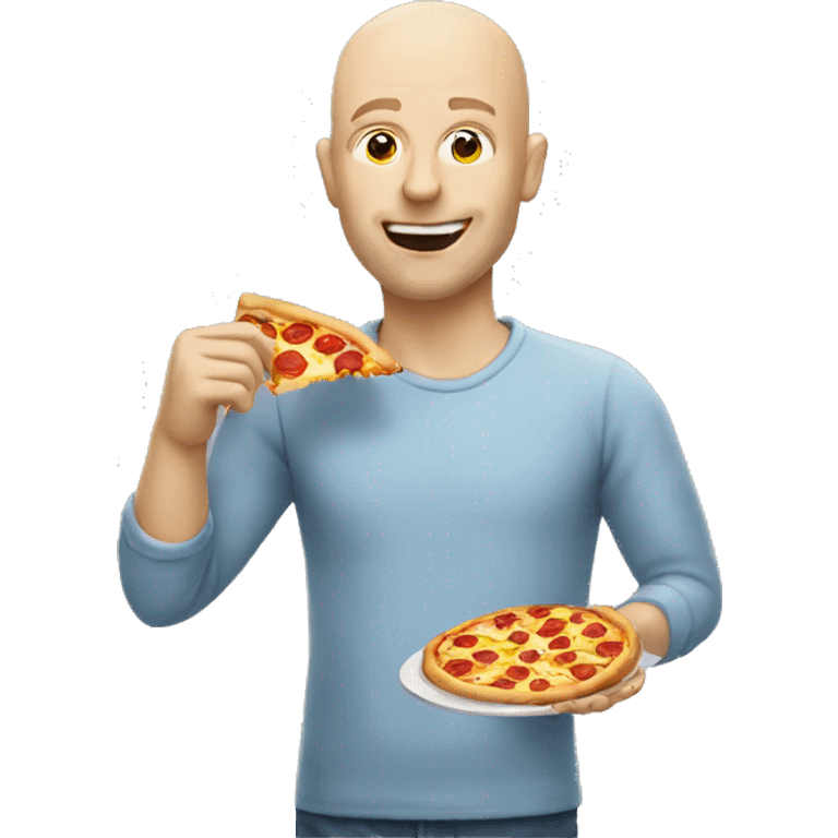 Bald white guy eating pizza emoji