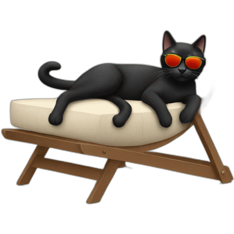 Black cat with sunglasses in lounge chair  emoji