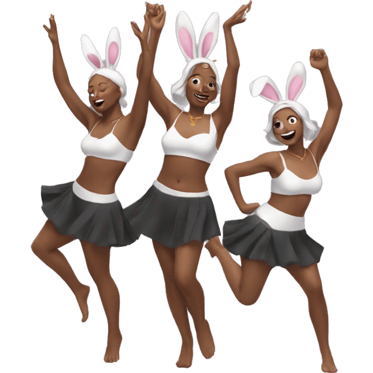 3 dancing women wearing bunny ears emoji