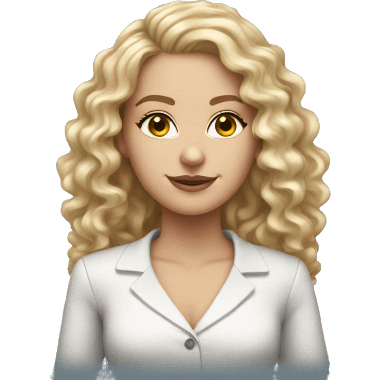 white girl with long semi blonde curly hair with hoop earrings in a corporate attire emoji