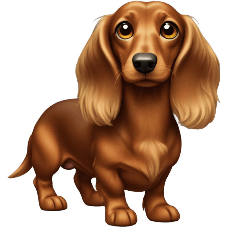 Longhaired Brown dachs with yellowbrown eyes and Brown nose in full body  emoji