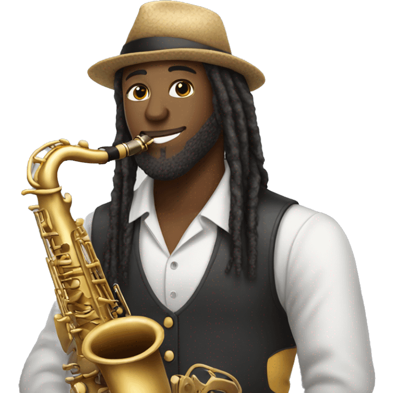 saxophone black player with long hair dreads  beard and hat emoji