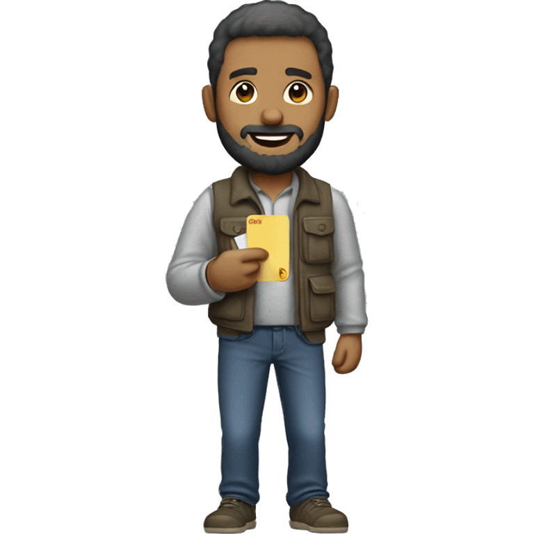 “Emoji of a person with simple, rugged clothes, a beard, holding a small card reader.” emoji