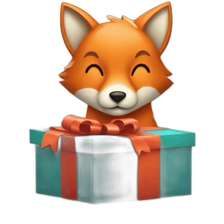 a fox wrapped up into a gift emoji