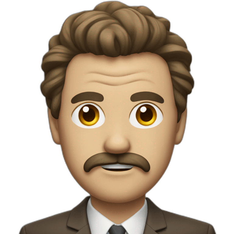 angry man with a Toothbrush mustache and side-swept hair in a brown suit emoji