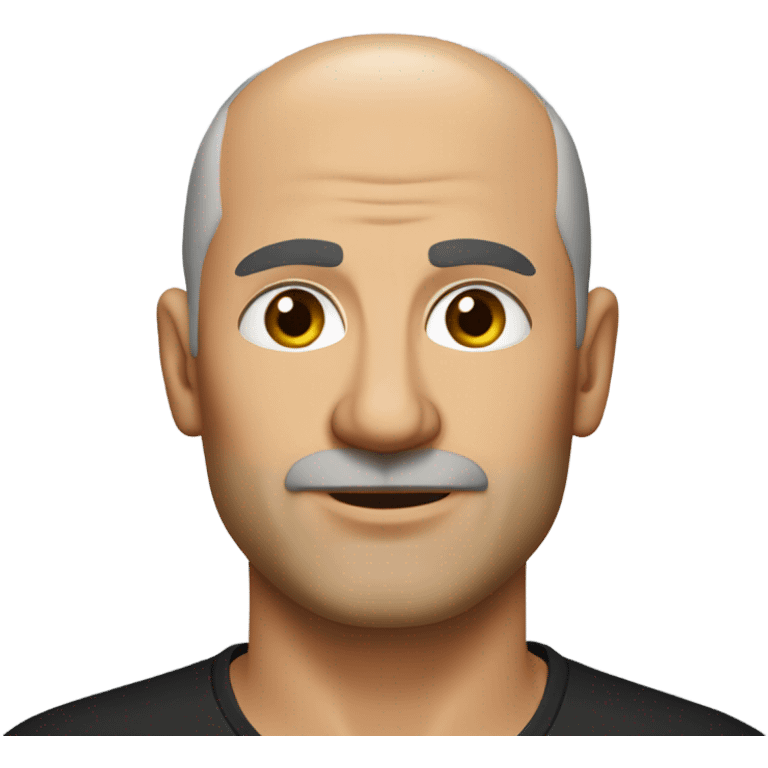 A middle-aged Italian man with olive-toned skin with bald hair and no facial hair. He is wearing a sleek black smart shirt, casually unbuttoned at the top. emoji