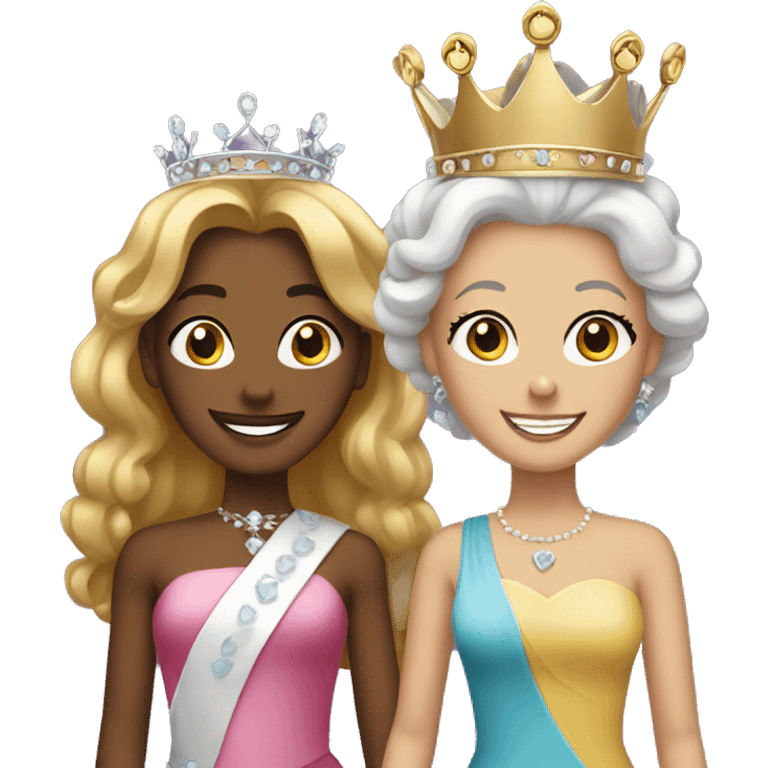 Queen and Princess with tiaras smiling emoji