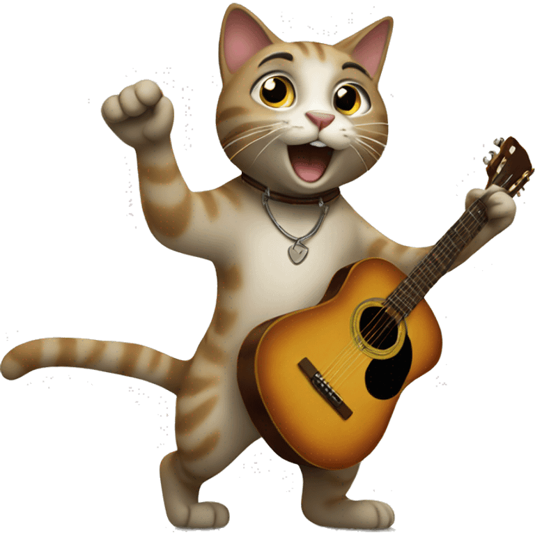 cat dancing and playing acoustic guitar emoji