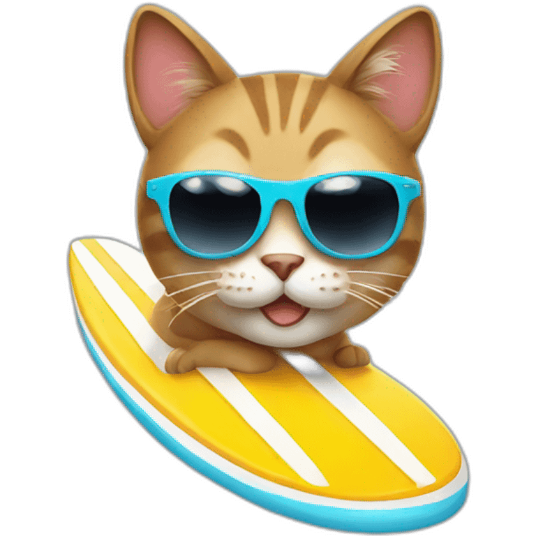 A cat wearing a sunglasses, happy , surfing style emoji