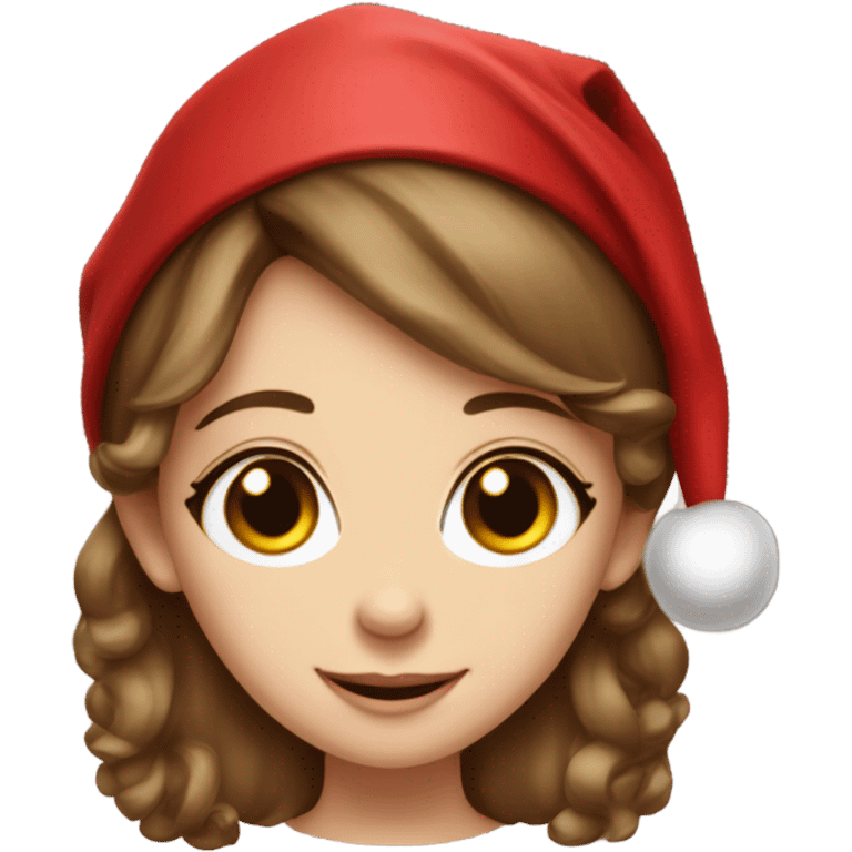 Christmas elf girl hazel eyes brown hair white Christmas hat emoji