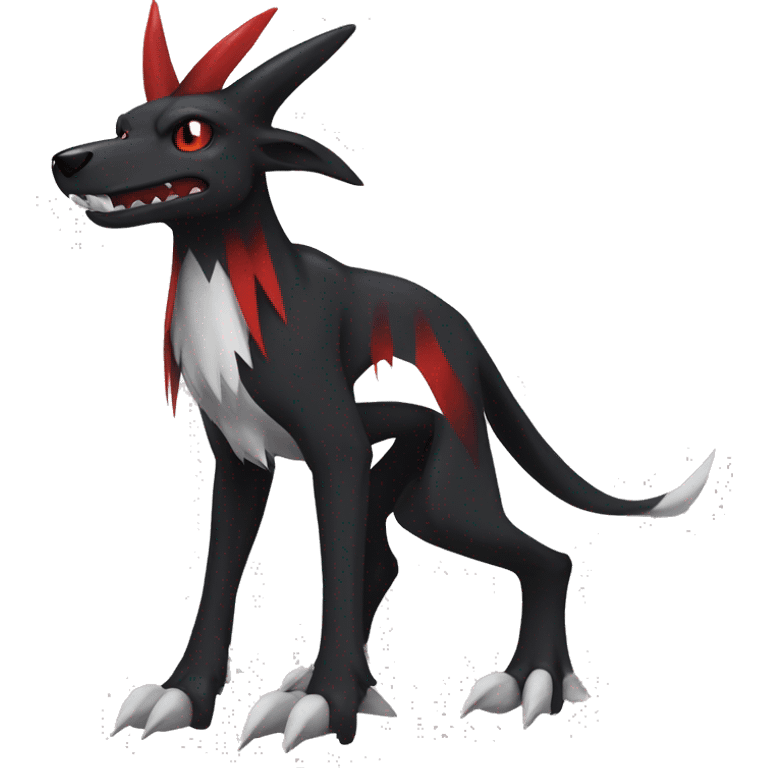 Black Cool Edgy Sergal-Houndoom-Fakémon  with White and Red Edgy markings emoji