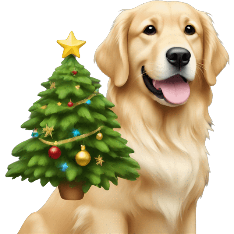 Christmas tree and golden retriever emoji