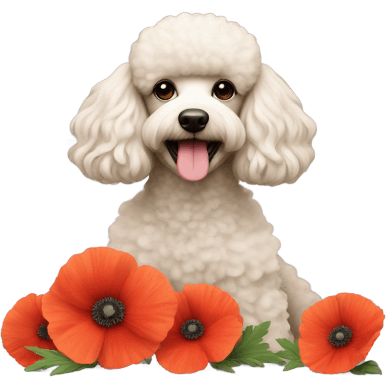 A poodle with a poppy flower emoji