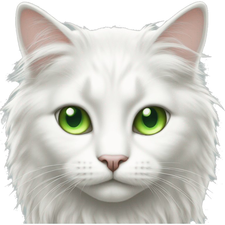 Long haired white cat with green eyes emoji