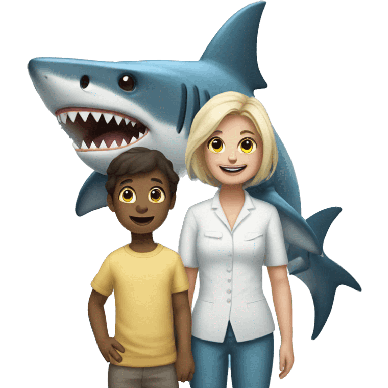 Shark with its shark wife & shark child emoji