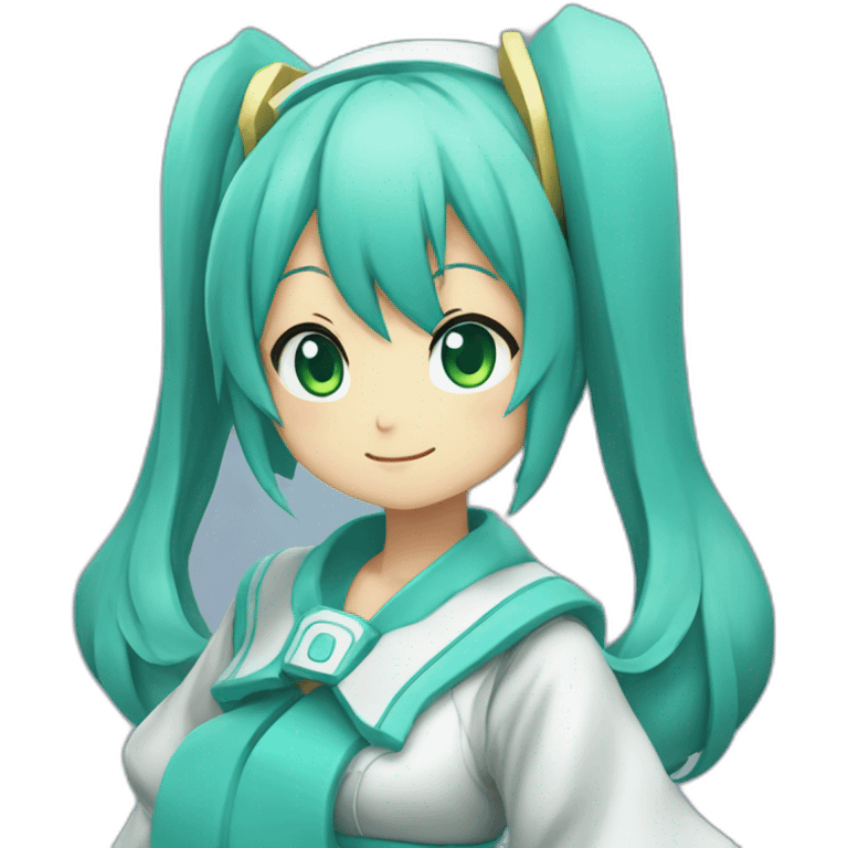 Hatsune Miku, viewed from profile,with a big belly, like the emoji emoji