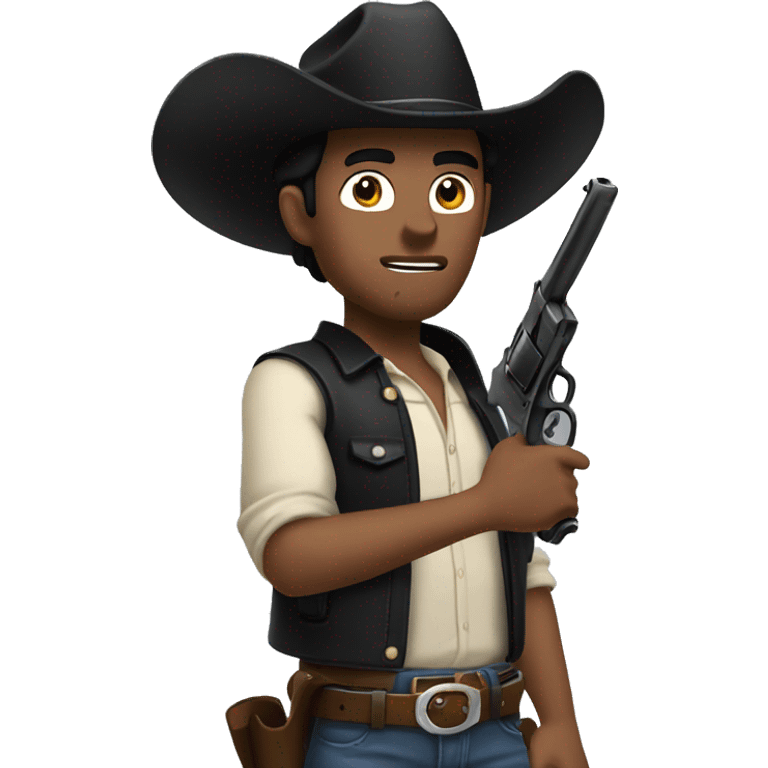 Guy cowboy with black hair with gun in his hand  emoji