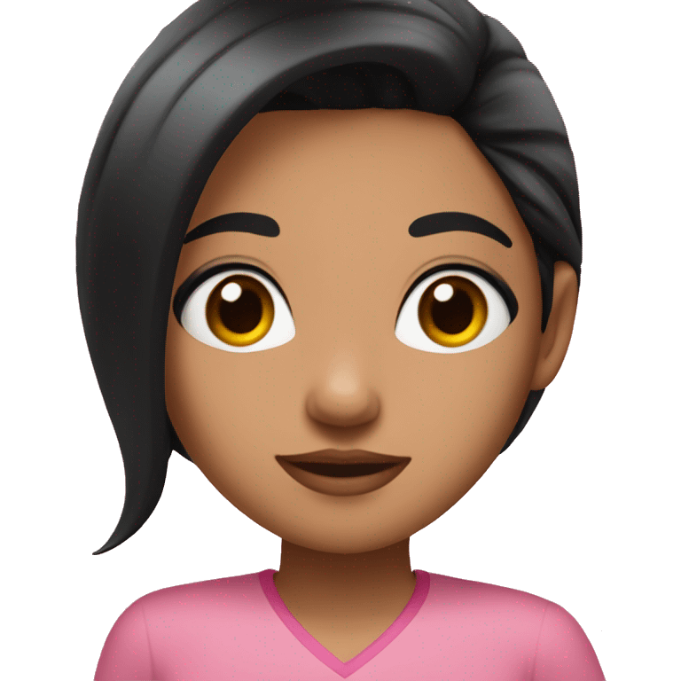 a girl with black hair tanish skin with long lashes and a pink shirt emoji