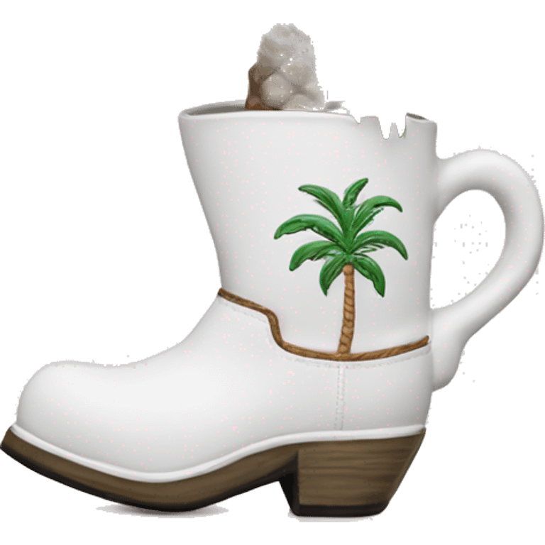 White cowgirl boot vase with palm tree  emoji