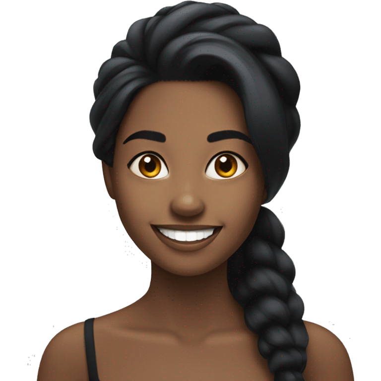 Black young beautiful woman, long black hair, smiling with very white teeth emoji