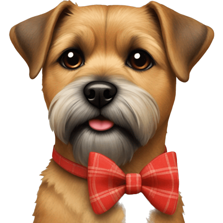 Border terrier with red checked collar with a bow on the side emoji