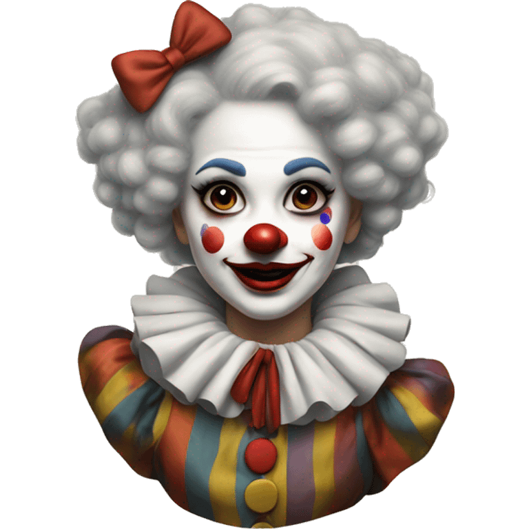 Old fashioned girl clown in fluffy collar with clown makeup  emoji