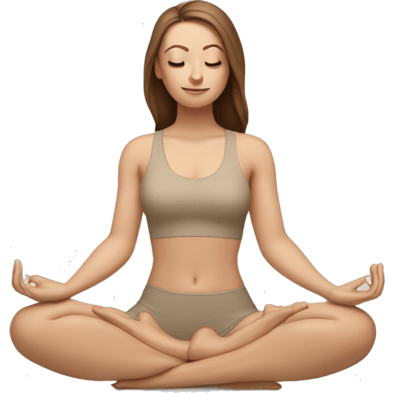 White Girl with brown hair doing padmasana in beige tight yoga suit emoji